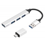 Hub usb 3.0, 4 sloturi, cu adaptor tip c