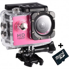 Camera Sport iUni Dare 50i Full HD 1080P, 5M, Waterproof, Roz + Card MicroSD 8GB Cadou foto