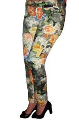 Pantaloni skinny, tineresti, cu imprimeu colorat cu flori foto