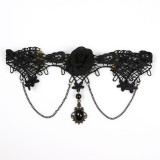 Choker negru din dantela cu trandafir