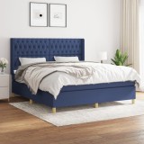 Cumpara ieftin Pat box spring cu saltea, albastru, 180x200 cm, material textil