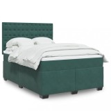 VidaXL Pat box spring cu saltea, verde &icirc;nchis, 140x190 cm, catifea