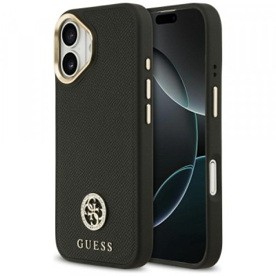 Husa MagSafe pentru Apple iPhone 17, Guess, Grained Strass Logo, Neagra foto