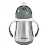 Cana cu pai din inox Beaba 250 ml Mineral Grey