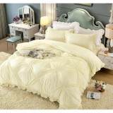 Cumpara ieftin Lenjerie de Pat, din Catifea cu Broderie pentru Pat Dublu, 4 Piese, Unt - JO717