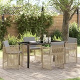 Set Dining Gradina vidaXL 5 Piese, Rattan Bej, Perne Confortabile, Masa Dreptunghiulara, Otel, 4 Persoane