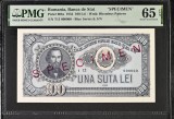 Bancnota 100 lei 1952 SPECIMEN UNC, gradata PMG 65 EPQ