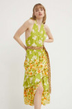 Never Fully Dressed rochie din bumbac culoarea verde, maxi, evazati