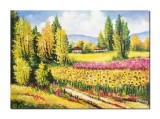 Cumpara ieftin Tablou peisaj cu floarea soarelui pictat manual, Colt de rai, 70x50cm ulei pe panza, Constantin Feraru
