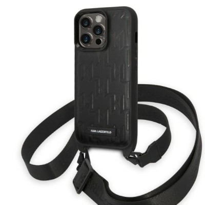 Husa pentru Apple iPhone 14 Pro, Karl Lagerfeld, Monogram Plaque Logo with Strap, Neagra foto