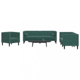 Set canapele Chesterfield cu perne rulou 3 piese verde catifea