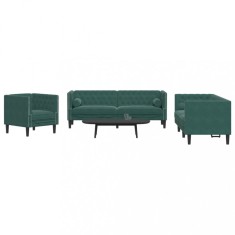 vidaXL Set canapele Chesterfield cu perne rulou 3 piese verde catifea foto