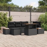 Set de canapele de grădină vidaXL 7 piese cu perne negru ratan poli, Canapea de grădină vidaXL 2 locuri cu depozitare și perne negru ratan poli