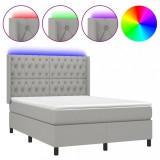 Cumpara ieftin Pat cu arcuri, saltea si LED, gri deschis, 140x190 cm, textil