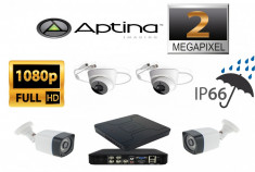 Kit 4 camere supraveghere video mixt, 2 exterior 2MP 1080P FULL HD IR30m si 2 interior 2MP IR20m, live internet foto