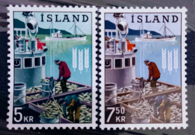 Islanda 1963, pescuit, bărci de pescuit, pești fauna serie 2v neștampilata foto