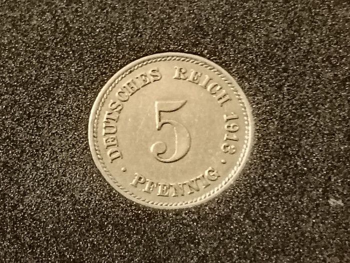 5 pfennig 1913 G, T=1.221.000 , stare UNC. DISCOUNT 25 LEI (vezi descriere)
