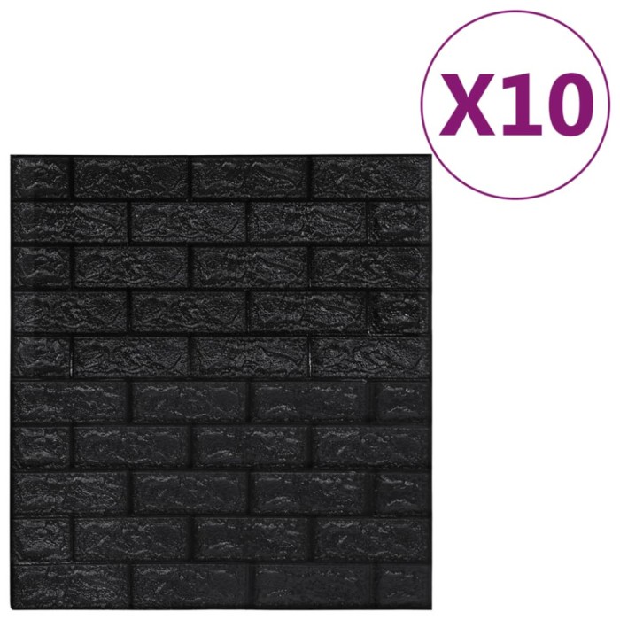 Tapet de perete autocolant, model caramizi 3D, 10 buc., negru