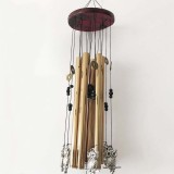 Clopotel de vant cu 6 tuburi sonore metalice aurii pentru casa sau gradina, model Feng-Shui cu bufnite si monede