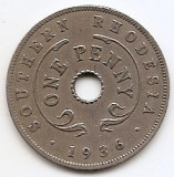 Rhodesia de Sud 1 Penny 1936 - George V, Cupro-nichel, 27 mm KM-7, Africa