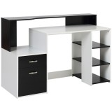 HOMCOM Masa de Birou Moderna pentru Computator cu Rafturi din Lemn MDF Alb si Negru 140x55x92cm | Aosom Romania