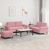 vidaXL Set de canapele cu perne, 3 piese, roz, catifea