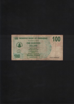 Zimbabwe 100 dollars 2006 seria6758322 foto