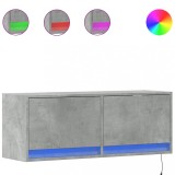 Cumpara ieftin Comoda TV de perete cu lumini LED, gri beton, 100x31x38 cm