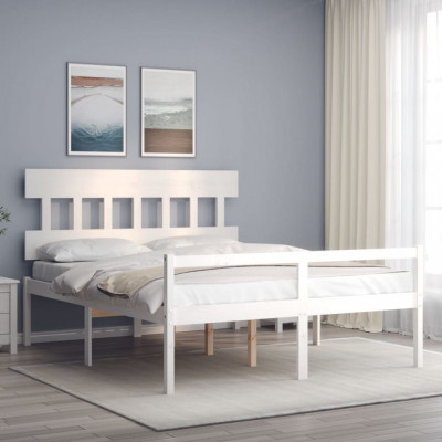vidaXL Cadru de pat senior cu tăblie, 160x200 cm, alb, lemn masiv foto