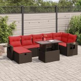 VidaXL Set mobilier grădină perne 8 piese maro, poliratan/lemn acacia