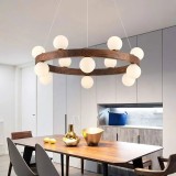 Candelabru WOOD cu 9 globuri albe, dulie G9, culoare lemn, inaltime reglabila maxim 1.2M, diametru 60CM