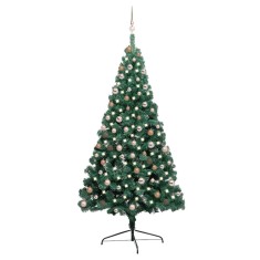vidaXL Jumătate brad Crăciun artificial cu set globuri verde 210 cm 3077566
