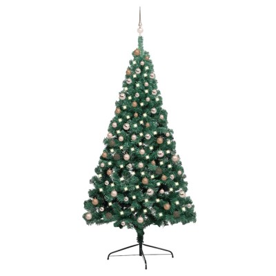 vidaXL Jumătate brad Crăciun artificial cu set globuri verde 210 cm foto