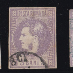 Romania 1868 - LP 22 Carol Cu Favoriti 3 BANI Violet - Lot Stampilat