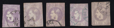 Romania 1868 - LP 22 Carol Cu Favoriti 3 BANI Violet - Lot Stampilat foto