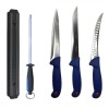 Set profesional de macelarie, filetat, transat, injunghiat, dezosat, otel carbon, 3 cutite, masat pentru ascutit, suport magnetic