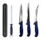 Set profesional de macelarie, filetat, transat, injunghiat, dezosat, otel carbon, 3 cutite, masat pentru ascutit, suport magnetic