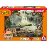 Puzzle Schmidt: Viata salbatica, in padurea tropicala, 100 piese + Cadou: figurina pui de crocodil