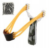 Prastie Vanatoare Metalica + 100 Bile Incluse, Zgarda Latex Rezistent, Buzunar Piele Vaca, Dimensiuni 14.5cm