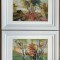 Set 2 Tablouri anii 40 Peisaje rustice de vară, pictură &icirc;n acuarele inramata 26x35cm
