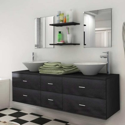 vidaXL Set de mobilier de baie cu 7 piese și chiuvete incluse, negru 272231 foto