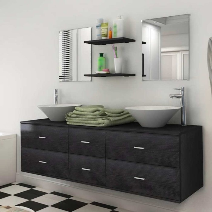 vidaXL Set de mobilier de baie cu 7 piese și chiuvete incluse, negru 272231