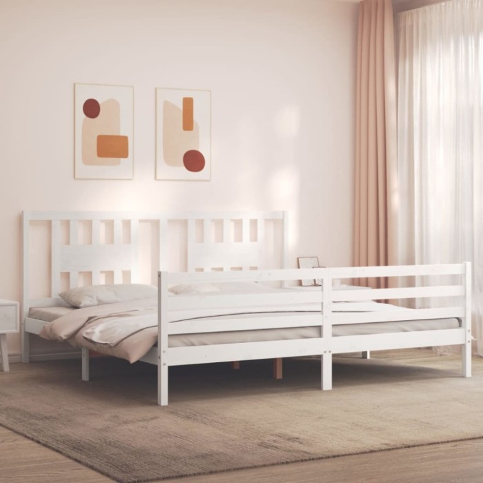 Gossi cadru pat cu tablie 200x200 cm, alb, lemn masiv