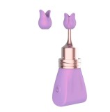 Mini Vibrator Lilac Bow cu 2 Accesorii Interschimbabile, 10 Moduri Vibratii, Silicon, ABS, USB, Lila, 8.8 cm, Guilty Toys