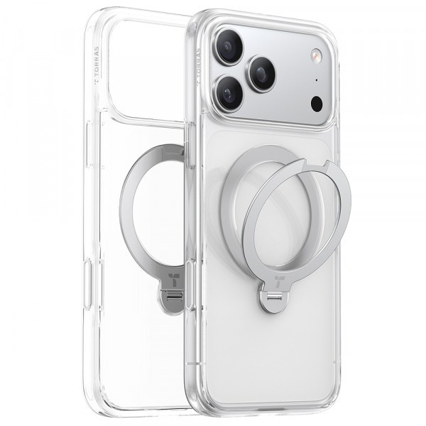 Husa MagSafe pentru Apple iPhone 17 Pro, Torras, Ostand Spin, Transparenta
