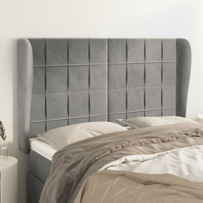 vidaXL Tăblie de pat cu aripioare gri deschis 147x23x118/128cm catifea 3118004