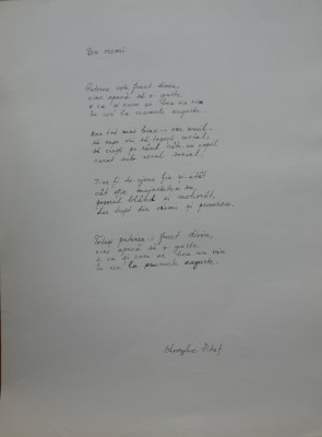 Manuscris de expozitie scris olograf de poetul Gheorghe Pitut, poezia Din vremi foto