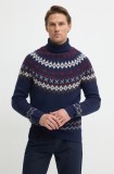 Barbour pulover de l&acirc;nă bărbați, culoarea bleumarin, cu guler
