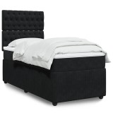 Gossi pat box spring cu saltea, negru, 90x200 cm, catifea