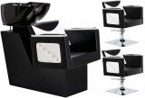 Eve set alb-negru/alb scaun cu stație de spălare și 2 x scaun de coafor scaun hidraulic pivotant pen